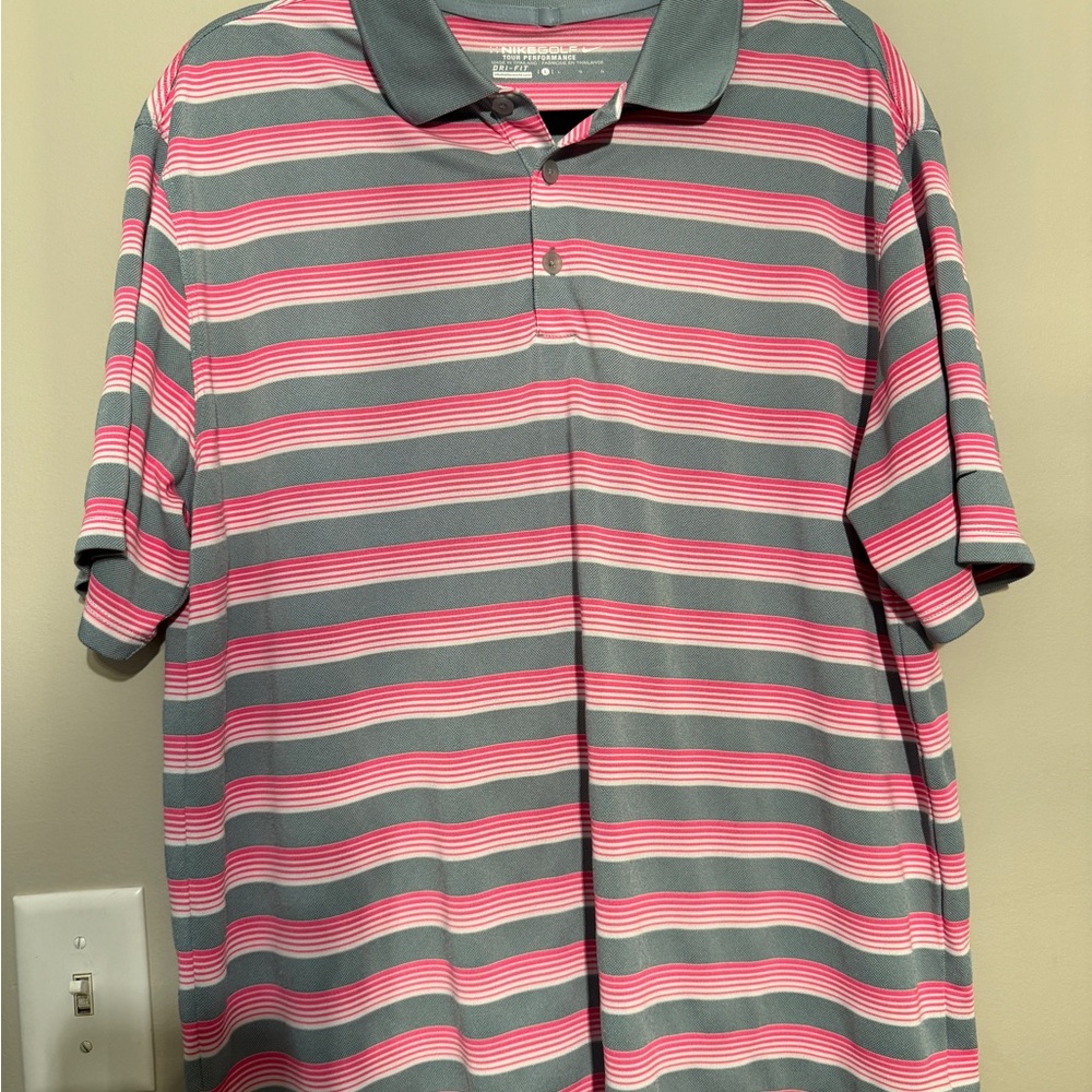 Nike Golf Striped Polo Shirt - Pink and Gray